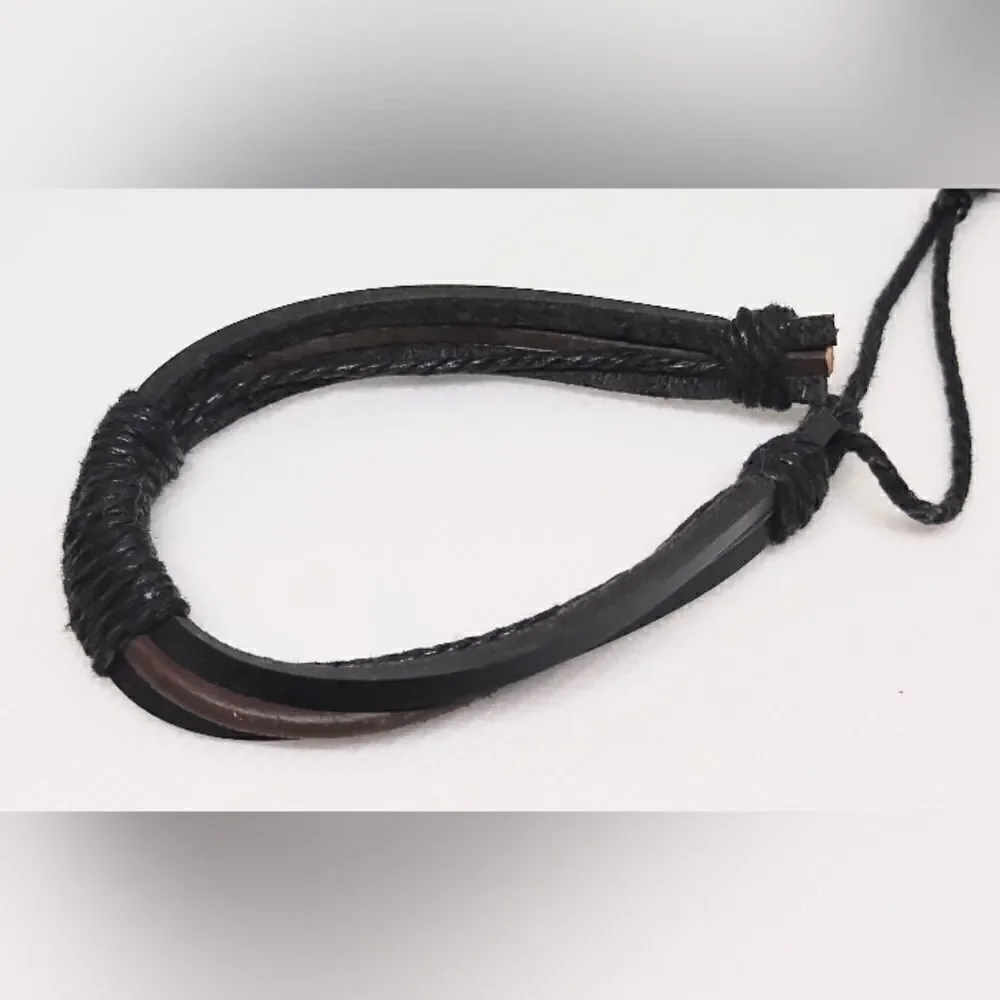 Men's bracelet leather layered black new d92‎